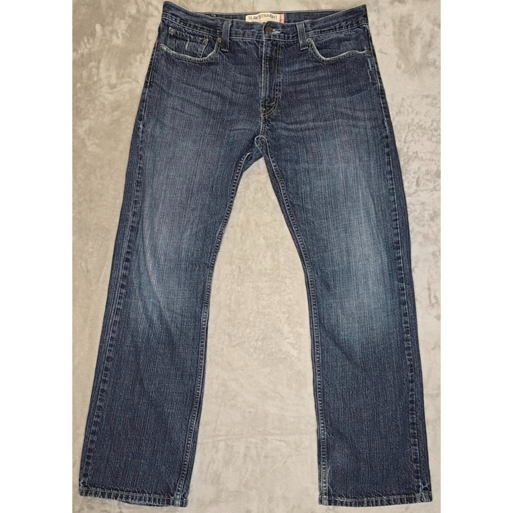 Levi 514 Men's Jeans Slim Straight 36x32 Dark Wash Whiskered Red Tab‎ Midrise